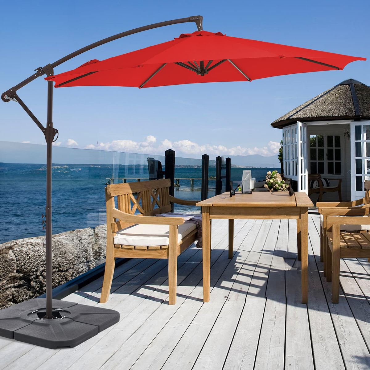10 FT Cantilever Patio Umbrella with Weighted Base & Adjustable Tilt