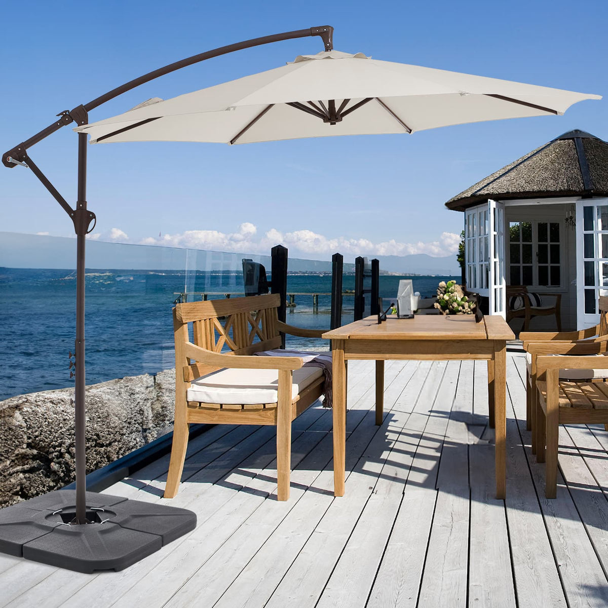 10 FT Cantilever Patio Umbrella with Weighted Base & Adjustable Tilt