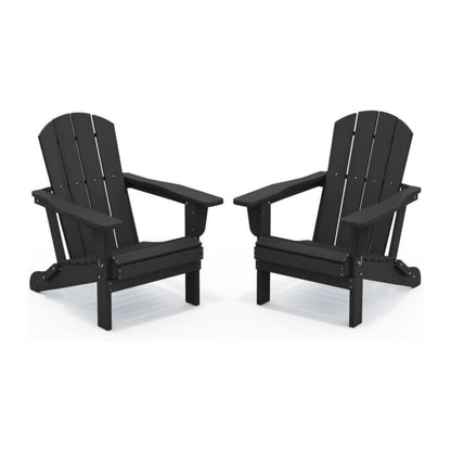 Oversized Folding Adirondack Chairs Set of 2 with Wide Armrests, Black