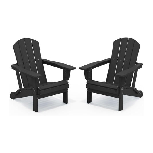 Oversized Folding Adirondack Chairs Set of 2 with Wide Armrests, Black