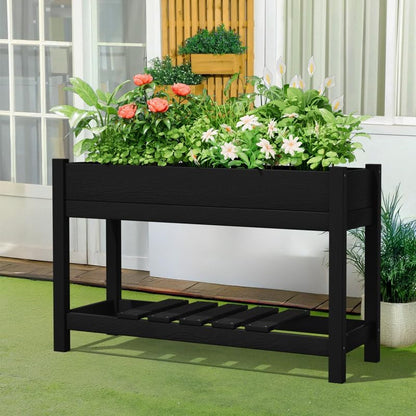 45-Inch HDPE Elevated Raised Garden Bed with Storage Shelf