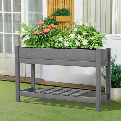 45-Inch HDPE Elevated Raised Garden Bed with Storage Shelf