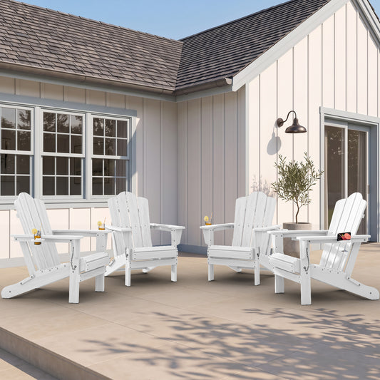 HDPE Folding Adirondack Chairs Set of 4 with Cup Holders