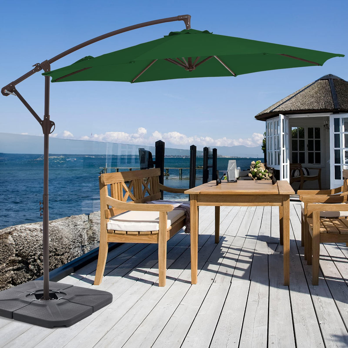 10 FT Cantilever Patio Umbrella with Weighted Base & Adjustable Tilt