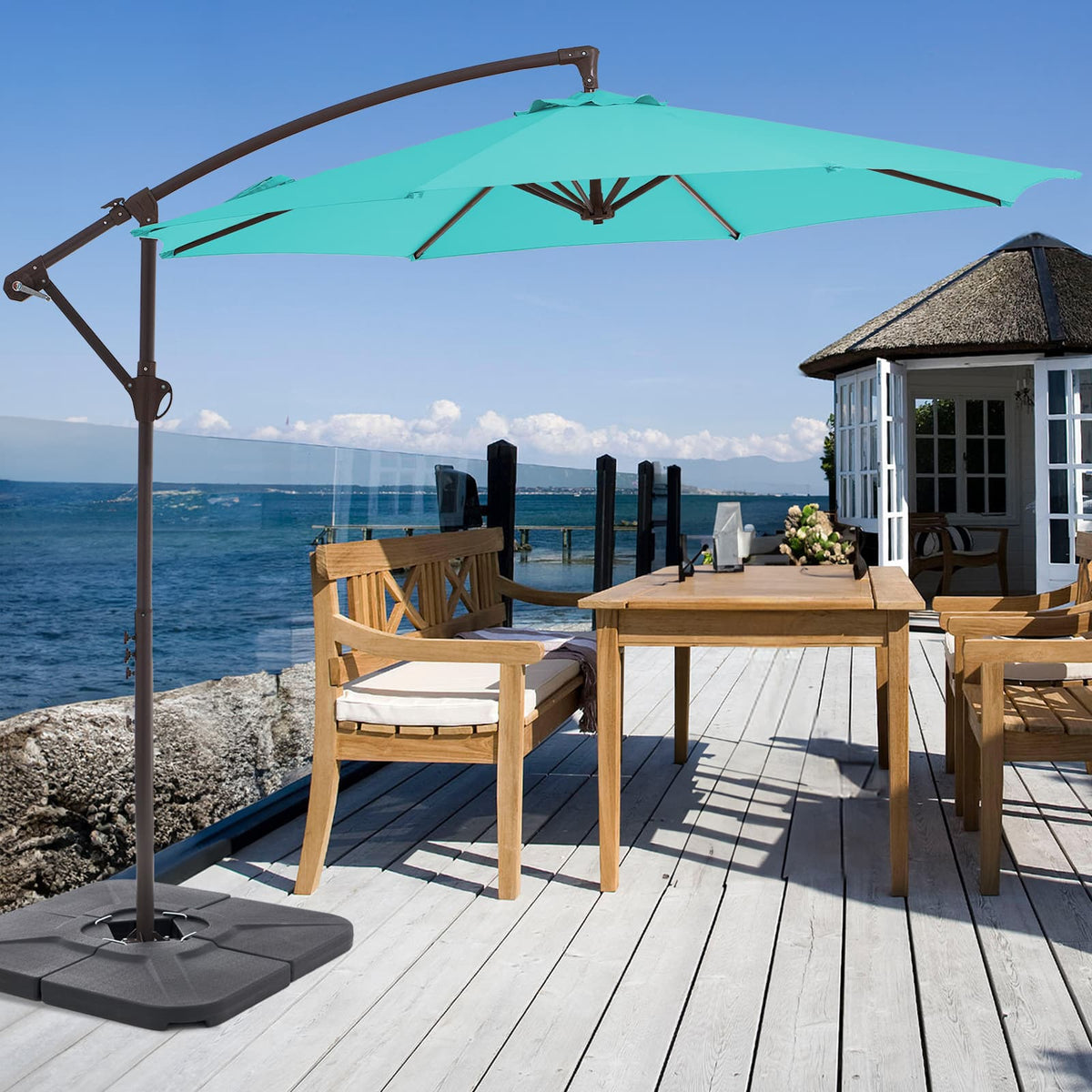 10 FT Cantilever Patio Umbrella with Weighted Base & Adjustable Tilt