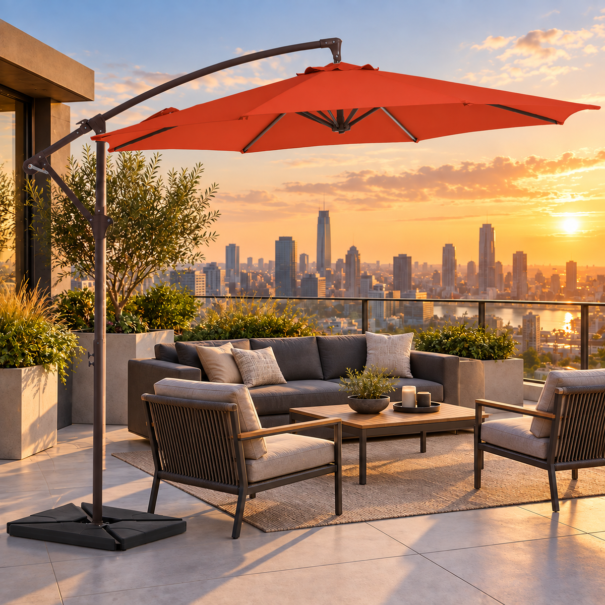 10 FT Cantilever Patio Umbrella with Fillable Weighted Base & Adjustable Tilt