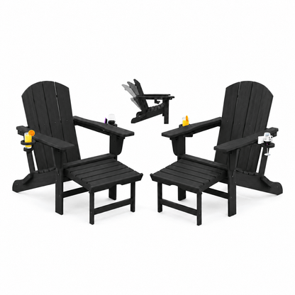Adjustable Folding Adirondack Chairs Set of 2 with Retractable Footrests