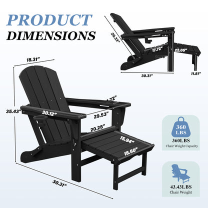 Adjustable Folding Adirondack Chairs Set of 2 with Retractable Footrests