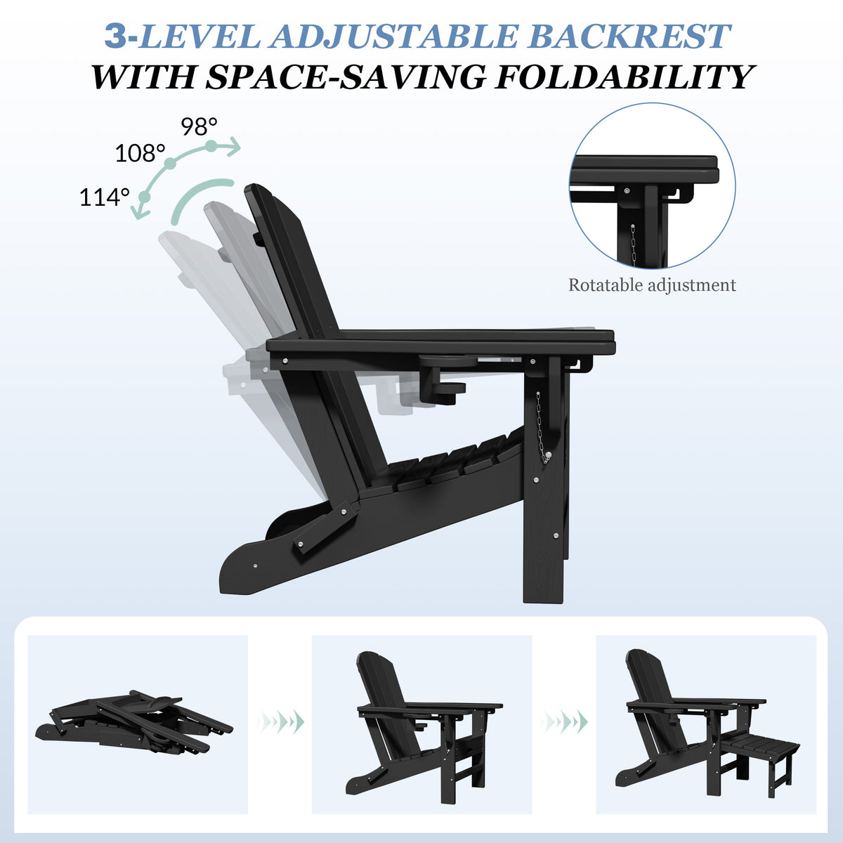 Adjustable Folding Adirondack Chairs Set of 2 with Retractable Footrests