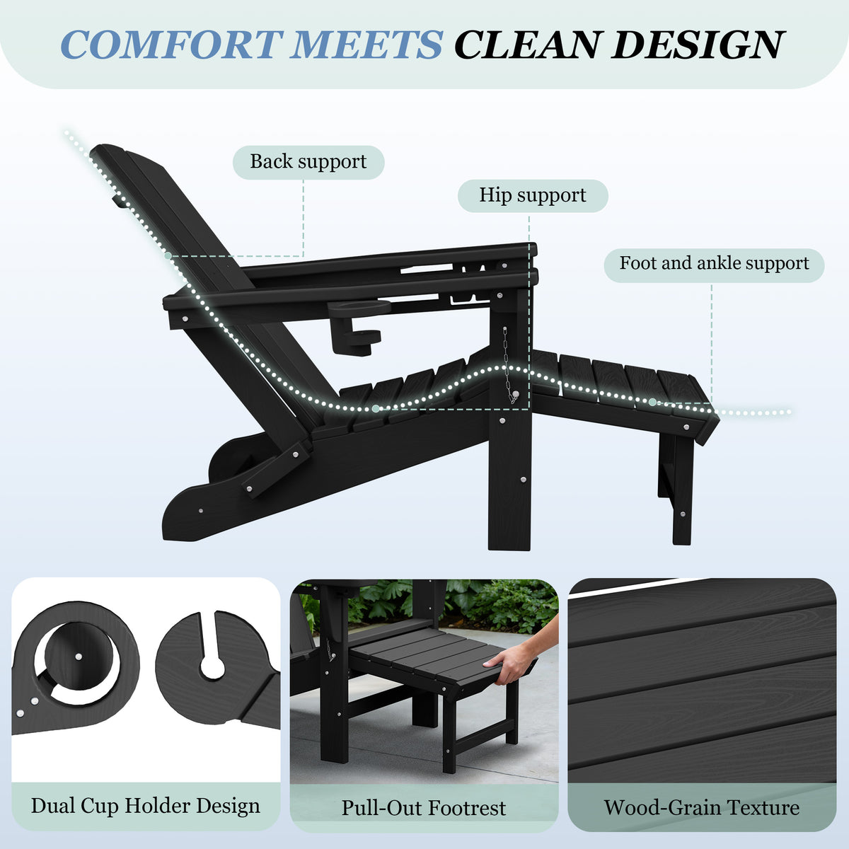Adjustable Folding Adirondack Chairs Set of 2 with Retractable Footrests