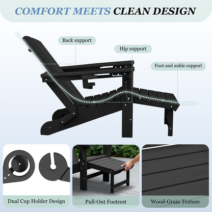 Adjustable Folding Adirondack Chairs Set of 2 with Retractable Footrests