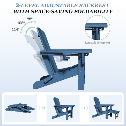 Adjustable Folding Adirondack Chairs Set of 2 with Retractable Footrests