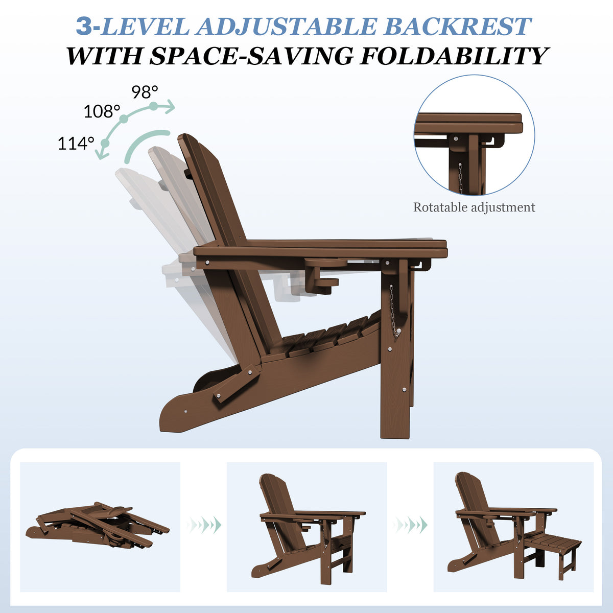 Adjustable Folding Adirondack Chairs Set of 2 with Retractable Footrests