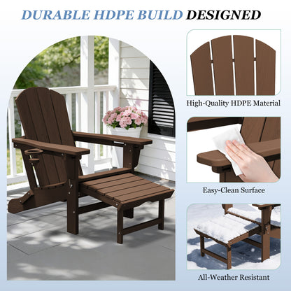 Adjustable Folding Adirondack Chairs Set of 2 with Retractable Footrests