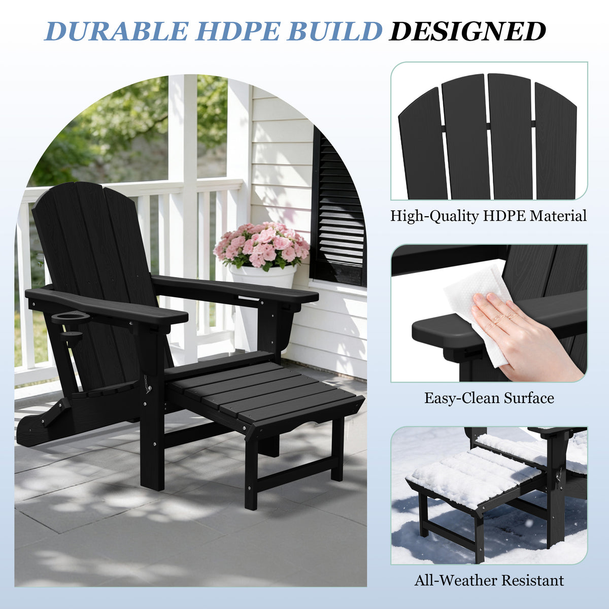 Adjustable Folding Adirondack Chair with Retractable Footrest