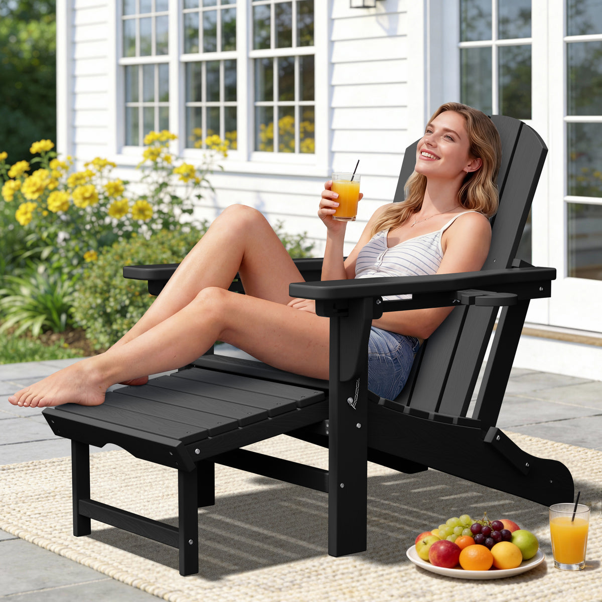 Adjustable Folding Adirondack Chair with Retractable Footrest