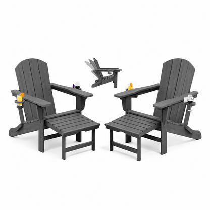 Adjustable Folding Adirondack Chairs Set of 2 with Retractable Footrests