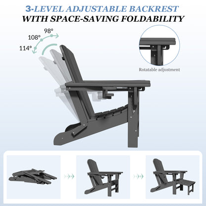Adjustable Folding Adirondack Chairs Set of 2 with Retractable Footrests