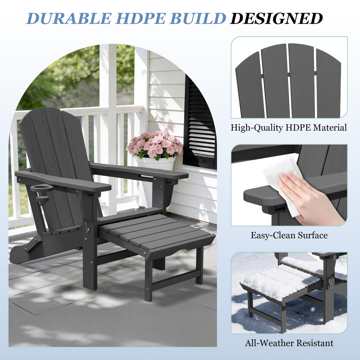 Adjustable Folding Adirondack Chairs Set of 2 with Retractable Footrests