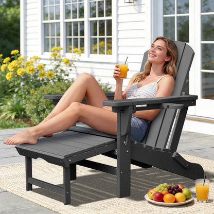Adjustable Folding Adirondack Chairs Set of 2 with Retractable Footrests