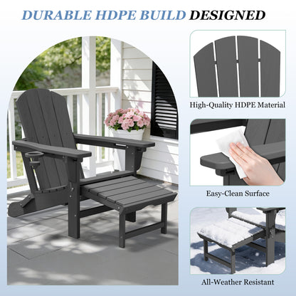 Adjustable Folding Adirondack Chair with Retractable Footrest