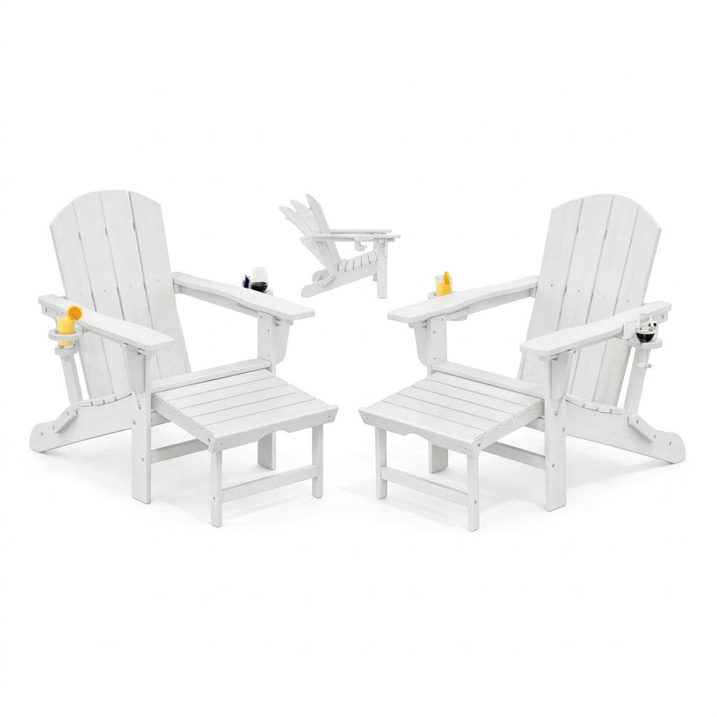 Adjustable Folding Adirondack Chairs Set of 2 with Retractable Footrests