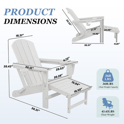 Adjustable Folding Adirondack Chairs Set of 2 with Retractable Footrests