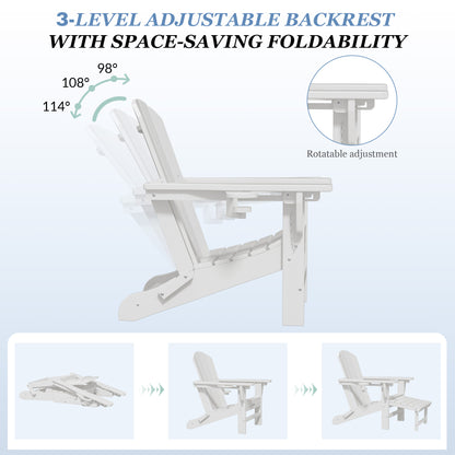 Adjustable Folding Adirondack Chairs Set of 2 with Retractable Footrests