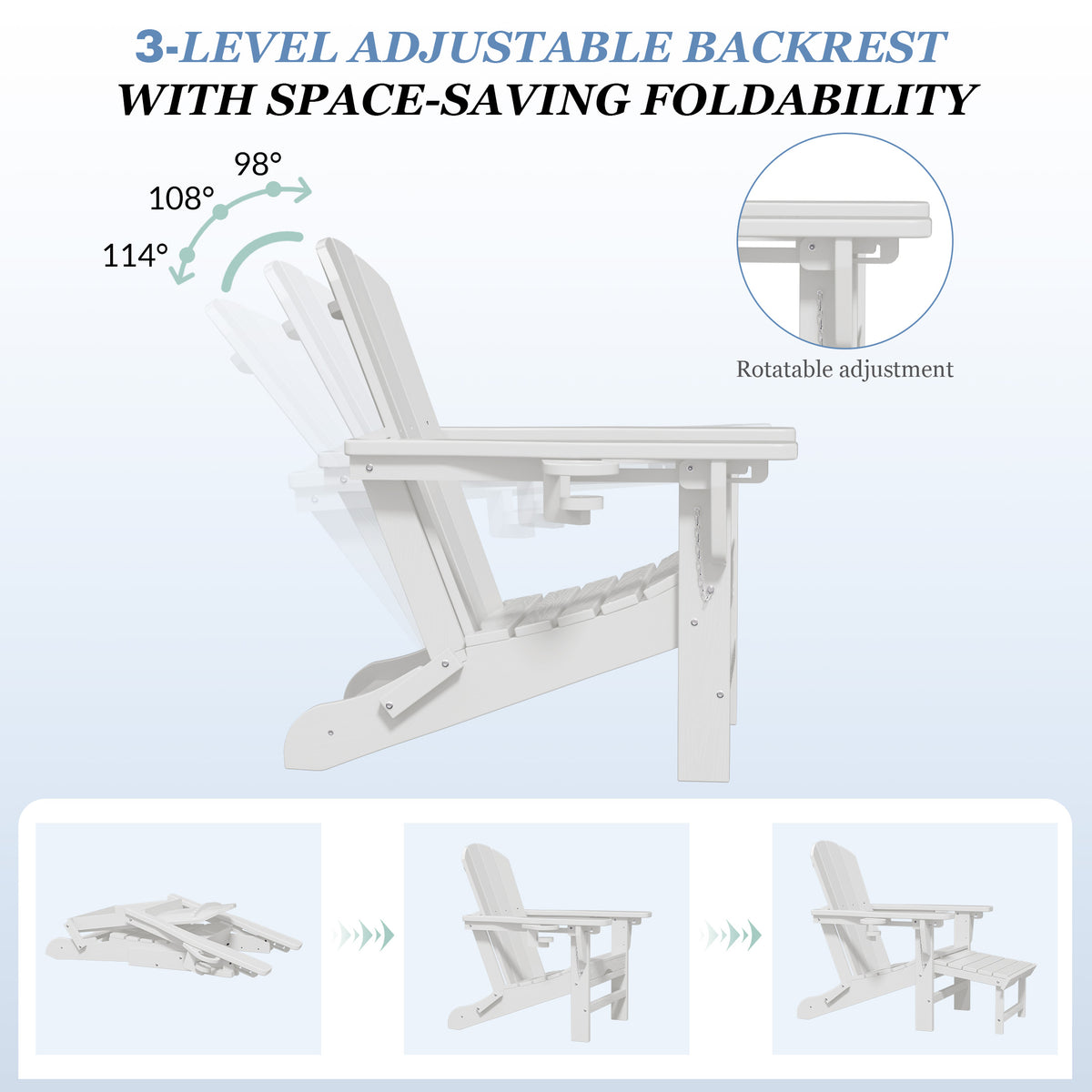 Adjustable Folding Adirondack Chair with Retractable Footrest