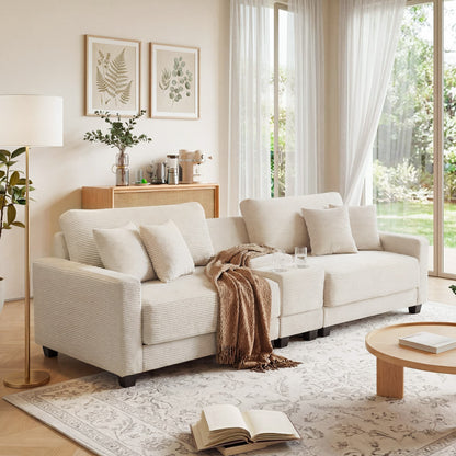 111.8" Corduroy Modular Sectional Sofa with Storage & USB Ports