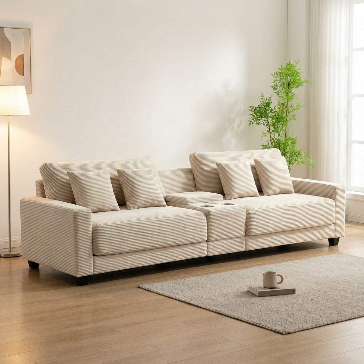 111.8" Corduroy Modular Sectional Sofa with Storage & USB Ports