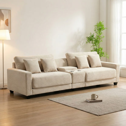 111.8" Corduroy Modular Sectional Sofa with Storage & USB Ports