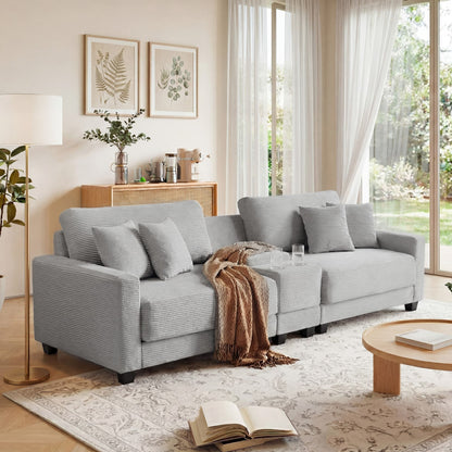 111.8" Corduroy Modular Sectional Sofa with Storage & USB Ports