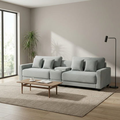 111.8" Corduroy Modular Sectional Sofa with Storage & USB Ports