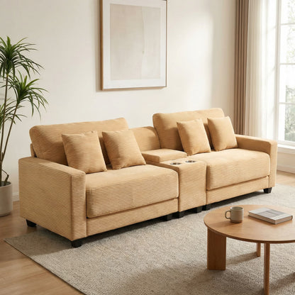 111.8" Corduroy Modular Sectional Sofa with Storage & USB Ports