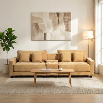 111.8" Corduroy Modular Sectional Sofa with Storage & USB Ports