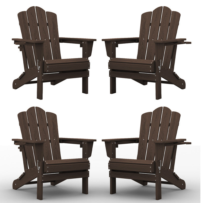 LIKEPAY Folding Adirondack Chair - Coffee Brown - Set of 4