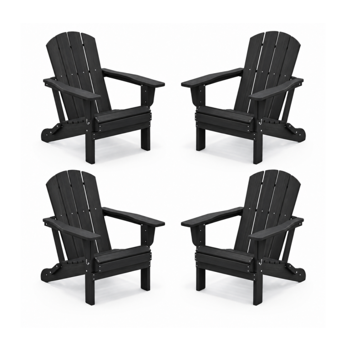 Oversized Folding Adirondack Chairs Set of 4 with Wide Armrests, Black