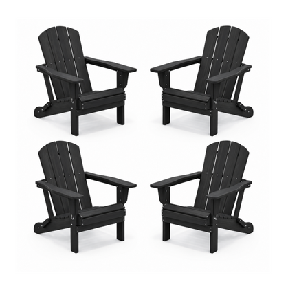 Oversized Folding Adirondack Chairs Set of 4 with Wide Armrests, Black