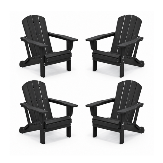 Oversized Folding Adirondack Chairs Set of 4 with Wide Armrests, Black