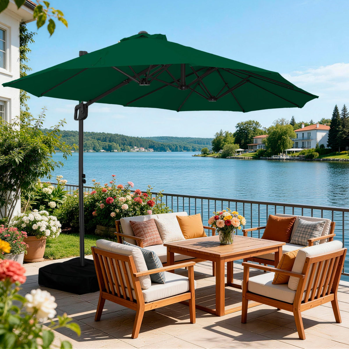 9' x 15' Double-Sided Cantilever Patio Umbrella with Base