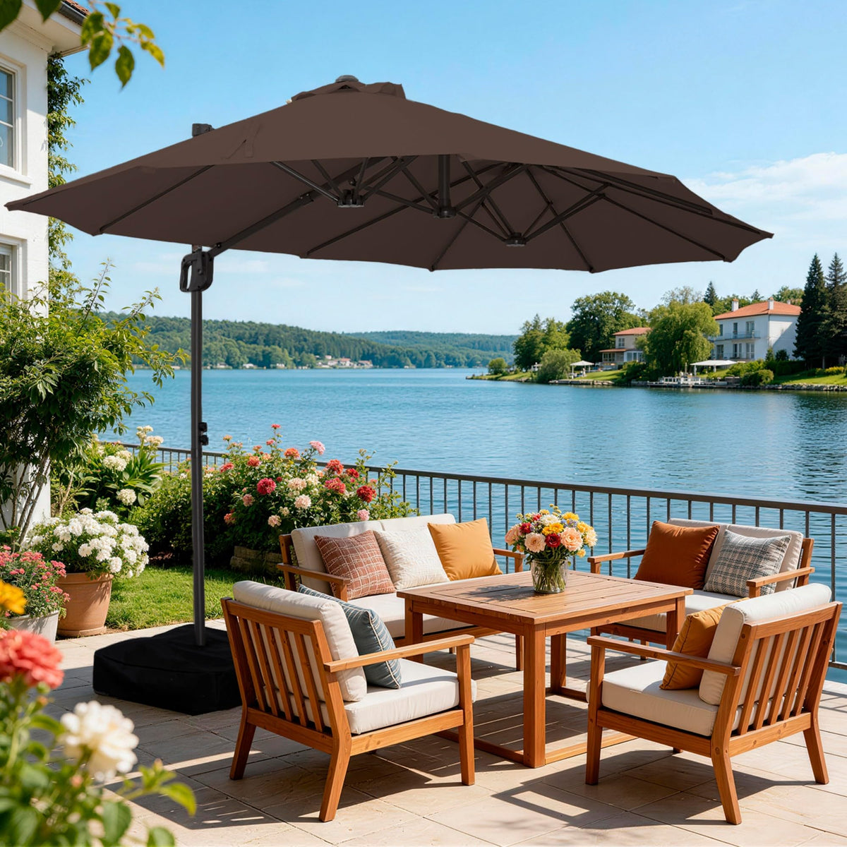 9' x 15' Double-Sided Cantilever Patio Umbrella with Base