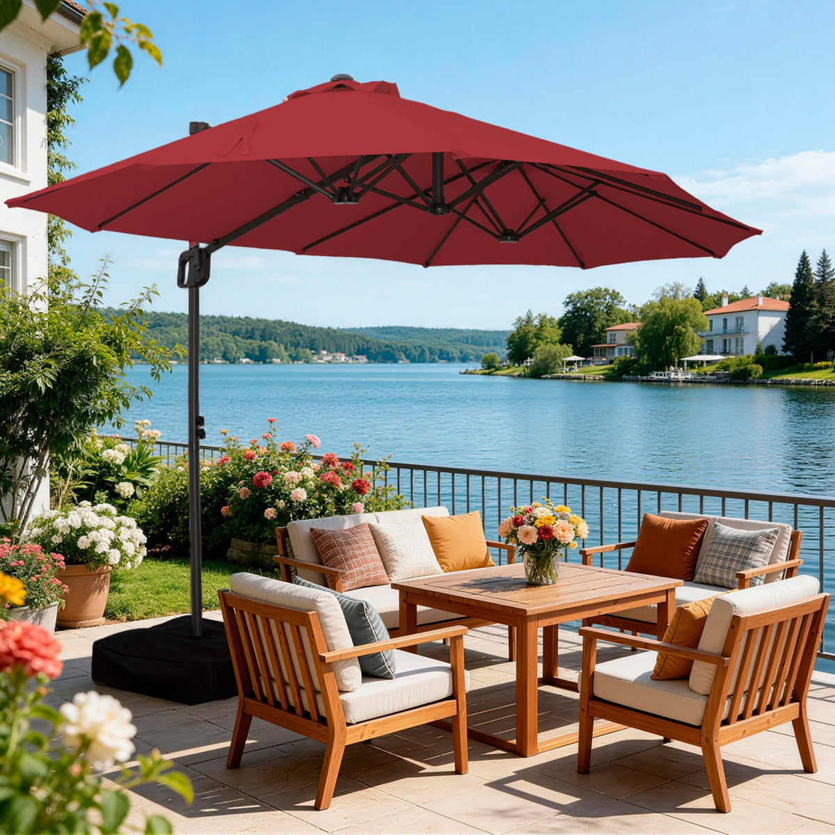 9' x 15' Double-Sided Cantilever Patio Umbrella with Base