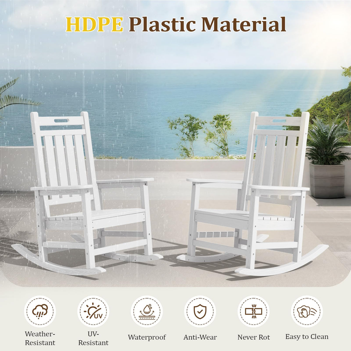 Oversized HDPE Outdoor Rocking Chair with High Back