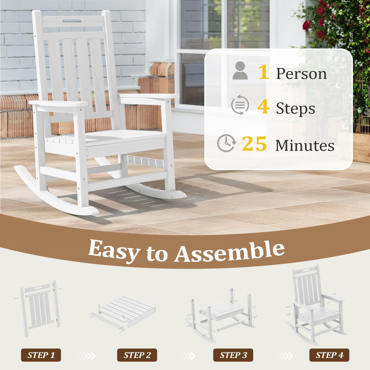 Oversized HDPE Outdoor Rocking Chair with High Back