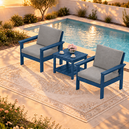 LIKEPAY 2 Armchairs+ Side Table - Navy/Gray