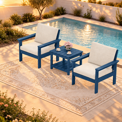 LIKEPAY 2 Armchairs+ Side Table - Navy/Khaki