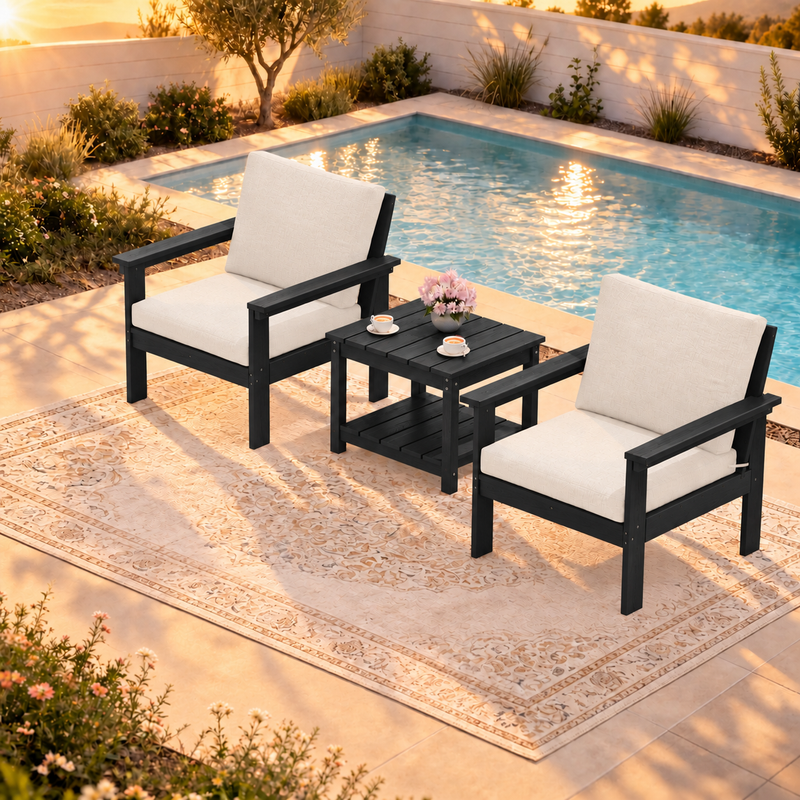 LIKEPAY 2 Armchairs+ Side Table - Black/Khaki