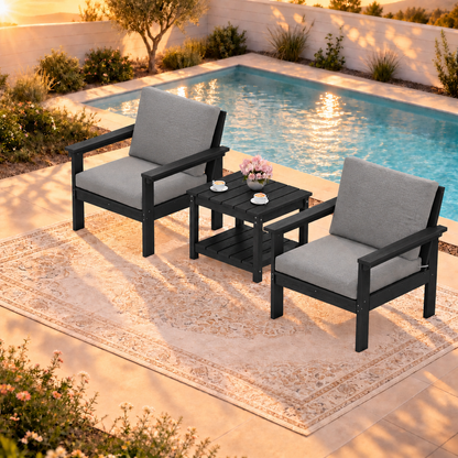 LIKEPAY 2 Armchairs+ Side Table - Black/Gray