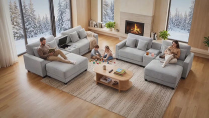 111.8" Corduroy Modular Sectional Sofa with Storage & USB Ports